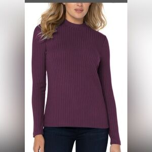 Liverpool Mock Neck Deep Purple Ribbed Knit Top S